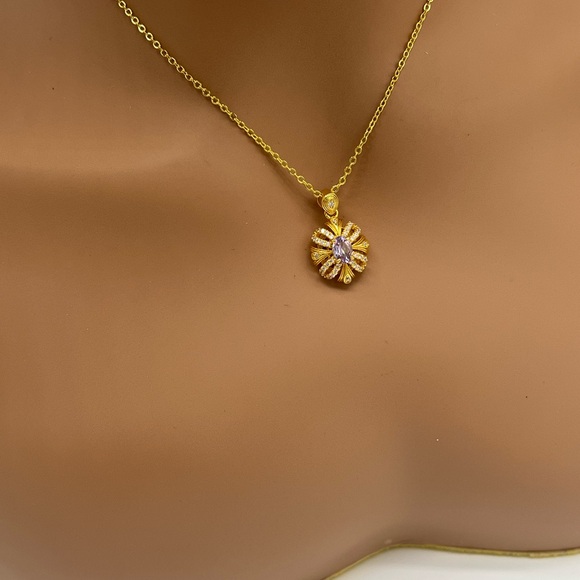 LAVENDER GOLD CZ VICTORIAN STYLE PENDANT NECKLACE - Picture 4 of 5